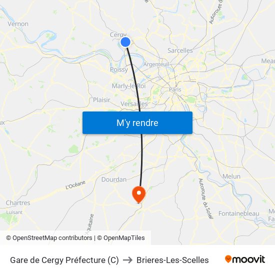 Gare de Cergy Préfecture (C) to Brieres-Les-Scelles map