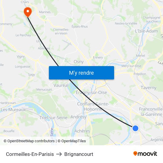 Cormeilles-En-Parisis to Brignancourt map