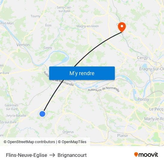 Flins-Neuve-Eglise to Brignancourt map