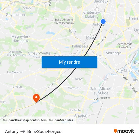 Antony to Briis-Sous-Forges map