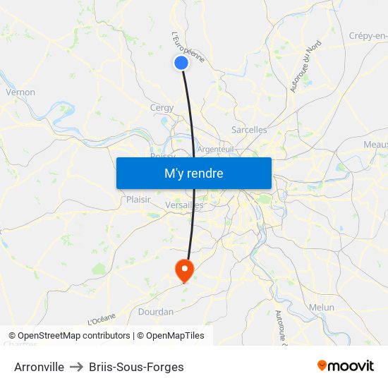 Arronville to Briis-Sous-Forges map