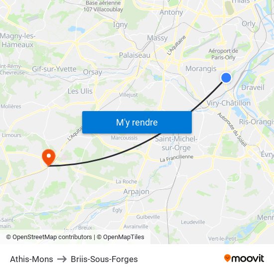 Athis-Mons to Briis-Sous-Forges map