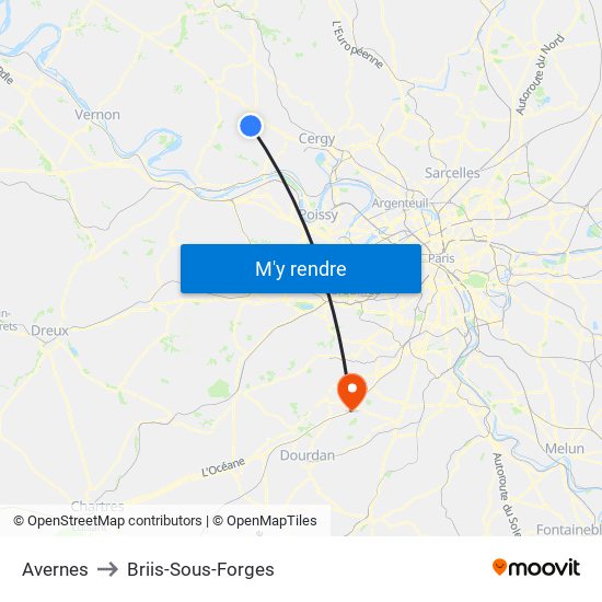 Avernes to Briis-Sous-Forges map