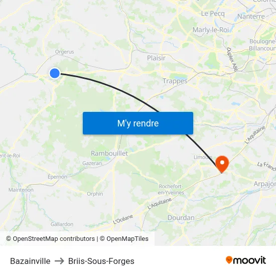 Bazainville to Briis-Sous-Forges map