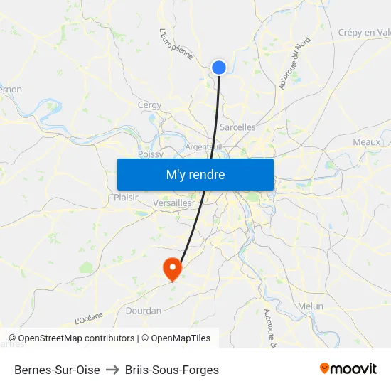 Bernes-Sur-Oise to Briis-Sous-Forges map