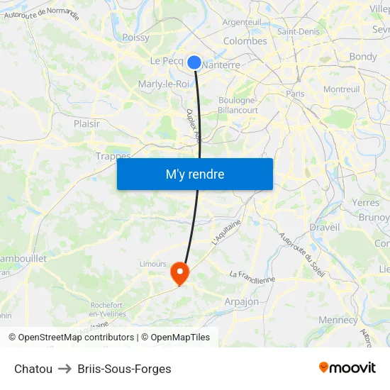 Chatou to Briis-Sous-Forges map