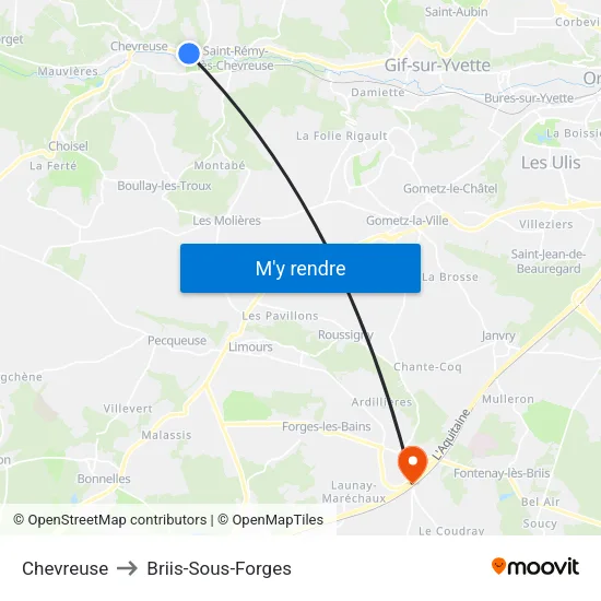 Chevreuse to Briis-Sous-Forges map