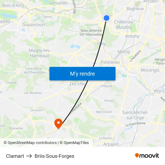 Clamart to Briis-Sous-Forges map