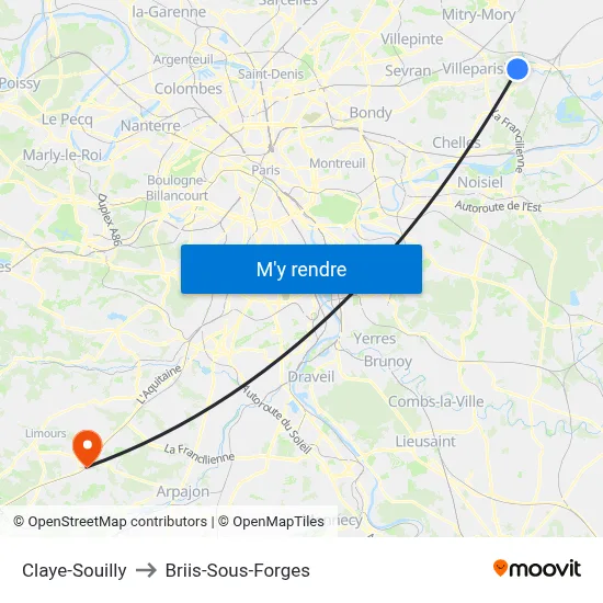 Claye-Souilly to Briis-Sous-Forges map