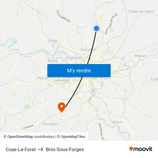 Coye-La-Foret to Briis-Sous-Forges map