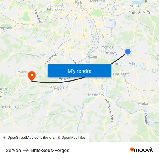 Servon to Briis-Sous-Forges map