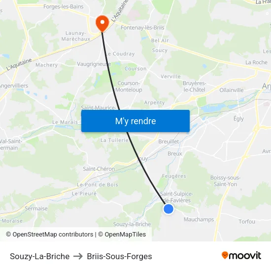 Souzy-La-Briche to Briis-Sous-Forges map