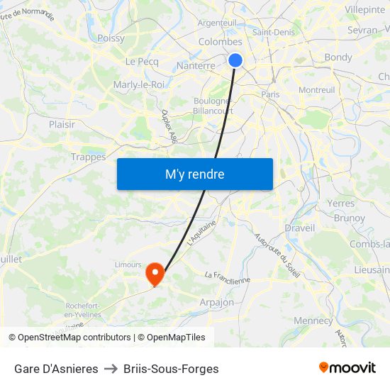 Gare D'Asnieres to Briis-Sous-Forges map