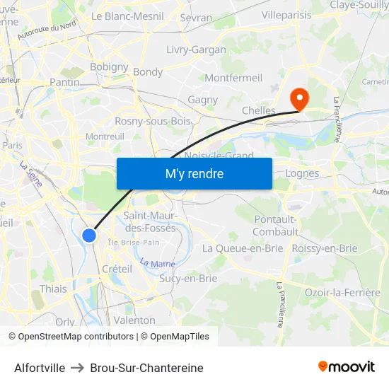 Alfortville to Brou-Sur-Chantereine map