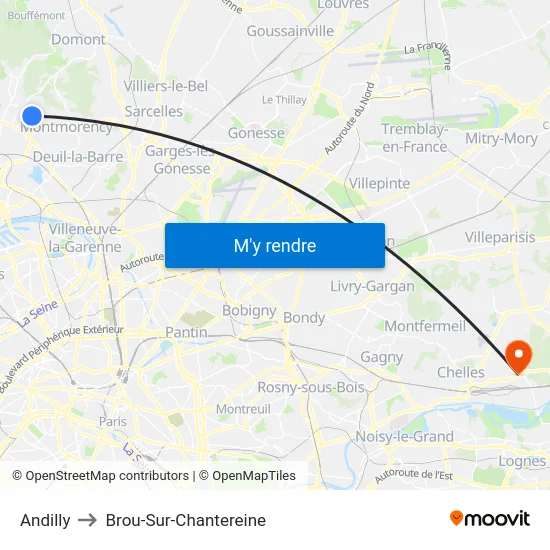 Andilly to Brou-Sur-Chantereine map