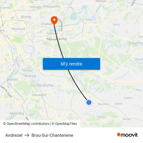Andrezel to Brou-Sur-Chantereine map
