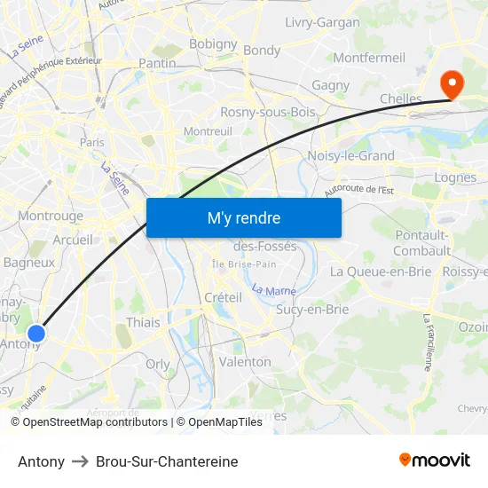 Antony to Brou-Sur-Chantereine map