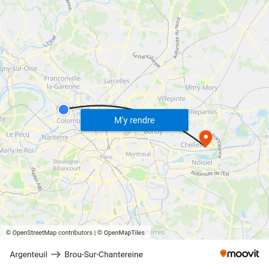 Argenteuil to Brou-Sur-Chantereine map