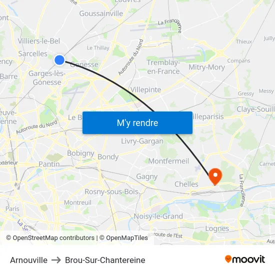 Arnouville to Brou-Sur-Chantereine map