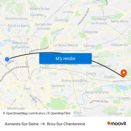 Asnieres-Sur-Seine to Brou-Sur-Chantereine map