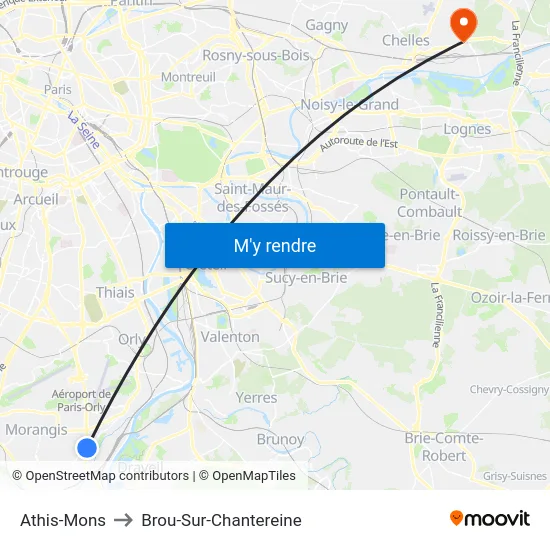 Athis-Mons to Brou-Sur-Chantereine map