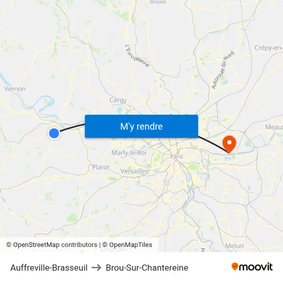Auffreville-Brasseuil to Brou-Sur-Chantereine map