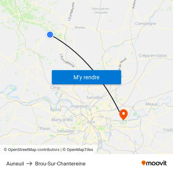Auneuil to Brou-Sur-Chantereine map
