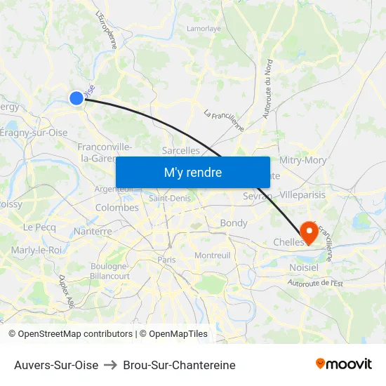 Auvers-Sur-Oise to Brou-Sur-Chantereine map