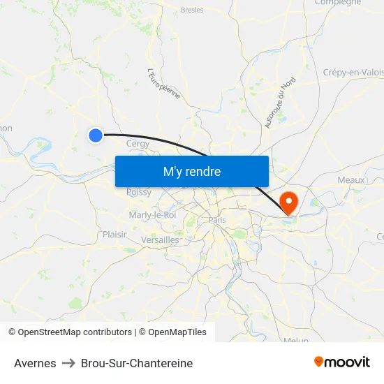 Avernes to Brou-Sur-Chantereine map