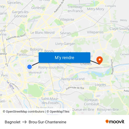 Bagnolet to Brou-Sur-Chantereine map