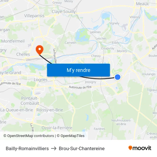 Bailly-Romainvilliers to Brou-Sur-Chantereine map