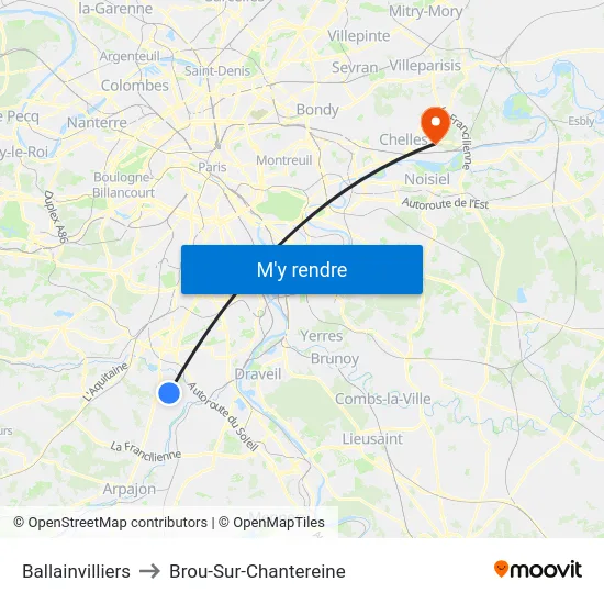 Ballainvilliers to Brou-Sur-Chantereine map