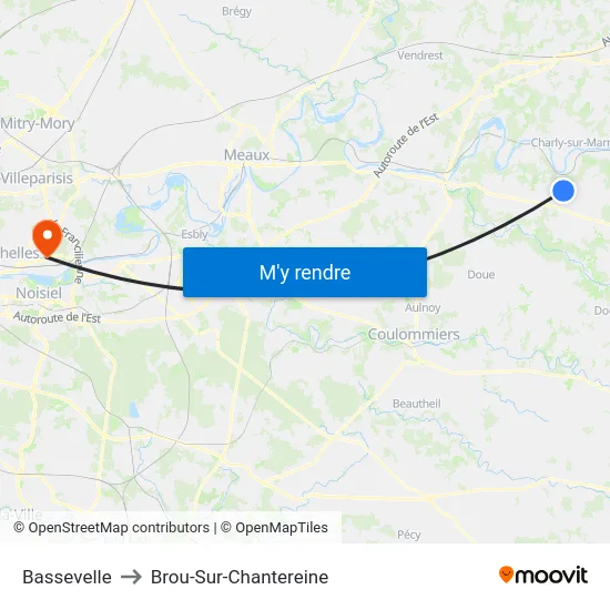 Bassevelle to Brou-Sur-Chantereine map
