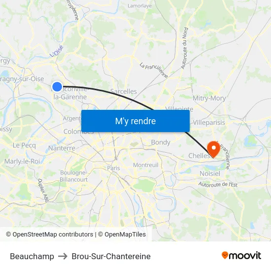 Beauchamp to Brou-Sur-Chantereine map