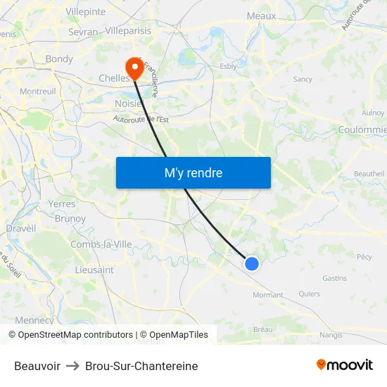 Beauvoir to Brou-Sur-Chantereine map