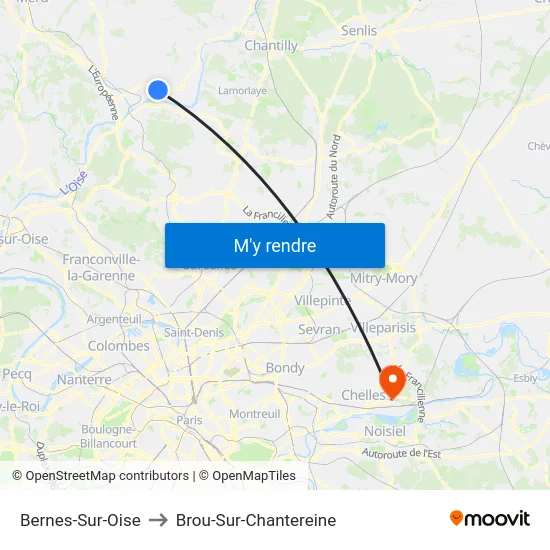 Bernes-Sur-Oise to Brou-Sur-Chantereine map