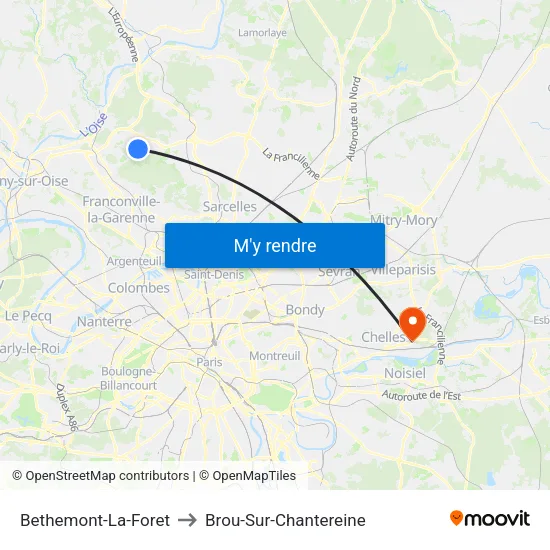 Bethemont-La-Foret to Brou-Sur-Chantereine map