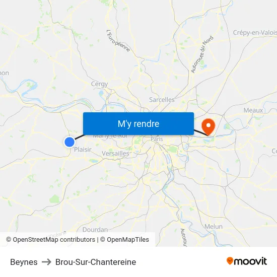 Beynes to Brou-Sur-Chantereine map
