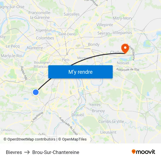 Bievres to Brou-Sur-Chantereine map