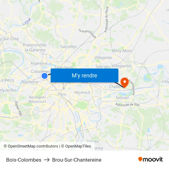 Bois-Colombes to Brou-Sur-Chantereine map