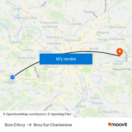 Bois-D'Arcy to Brou-Sur-Chantereine map