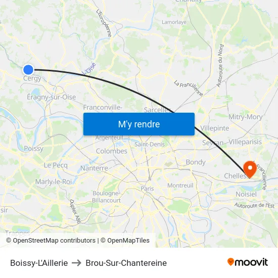 Boissy-L'Aillerie to Brou-Sur-Chantereine map