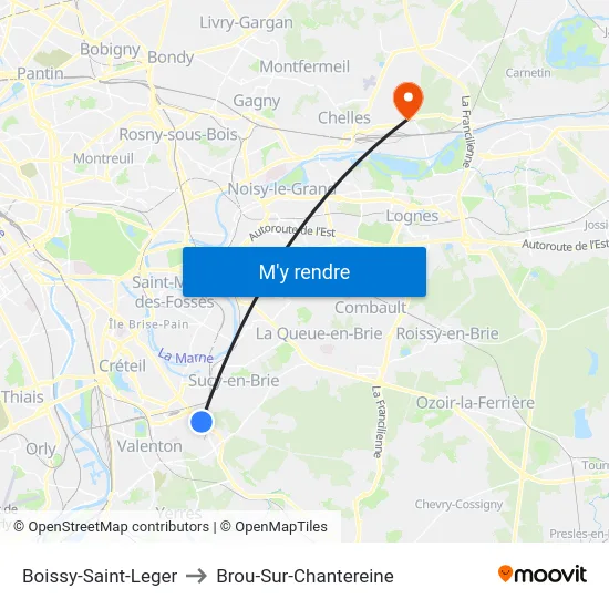 Boissy-Saint-Leger to Brou-Sur-Chantereine map