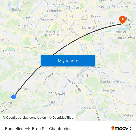 Bonnelles to Brou-Sur-Chantereine map