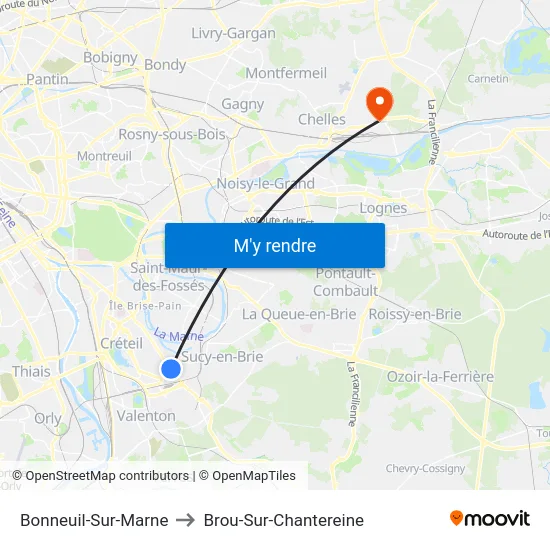 Bonneuil-Sur-Marne to Brou-Sur-Chantereine map