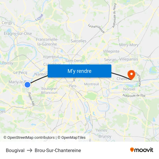 Bougival to Brou-Sur-Chantereine map