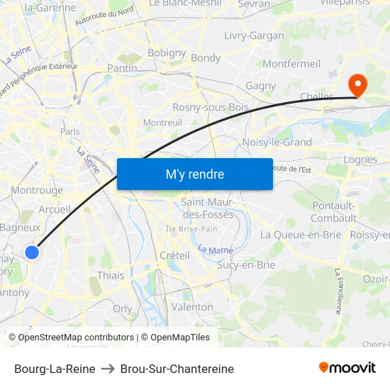 Bourg-La-Reine to Brou-Sur-Chantereine map