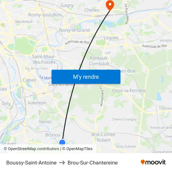 Boussy-Saint-Antoine to Brou-Sur-Chantereine map
