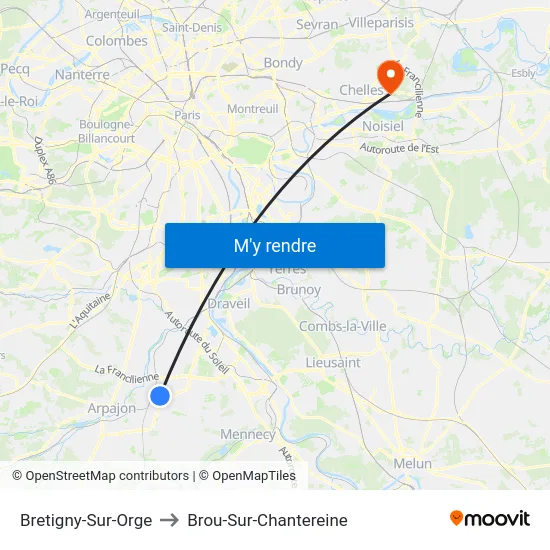 Bretigny-Sur-Orge to Brou-Sur-Chantereine map
