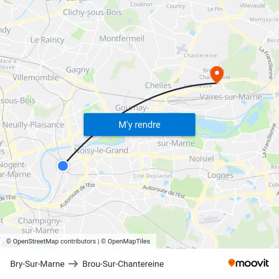 Bry-Sur-Marne to Brou-Sur-Chantereine map